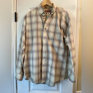 Wrangler cream plaid button-down shirt, size M